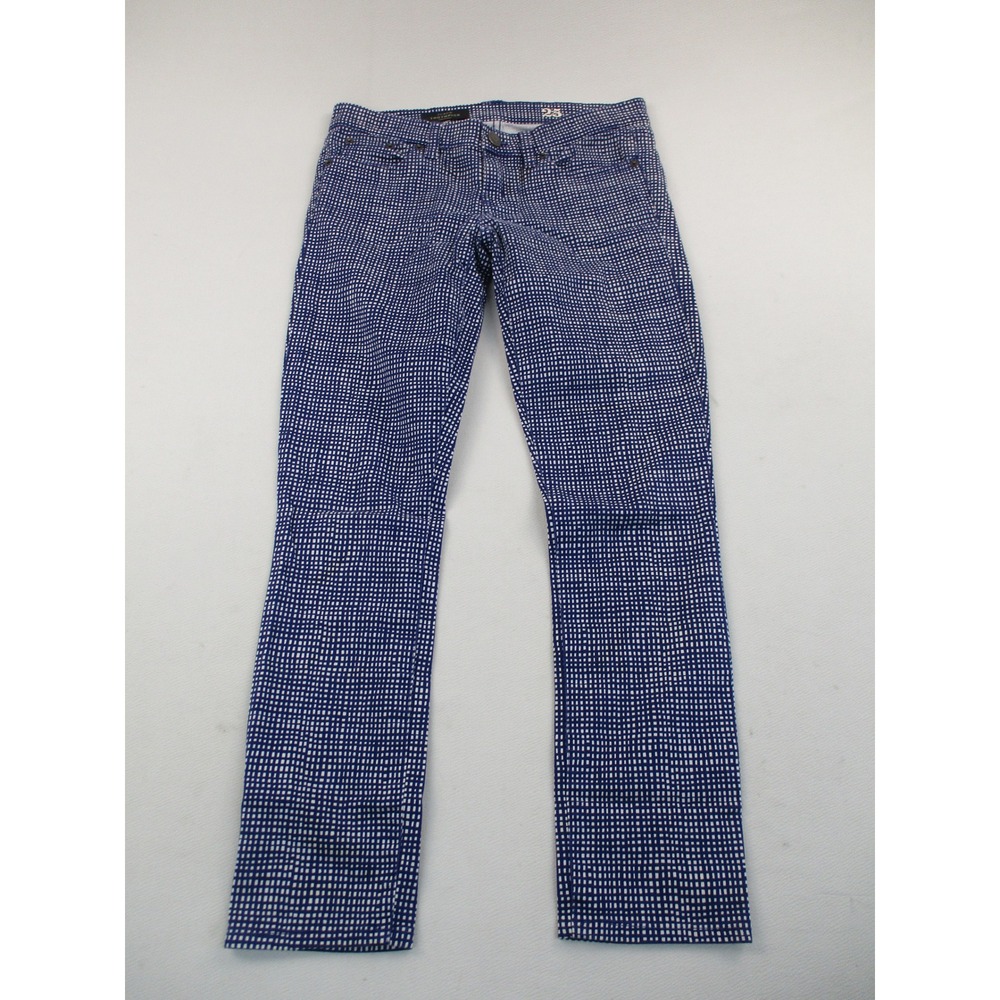 J.Crew Toothpick Ankle Pants Women 25 Blue White Grid Print Slim Fit 02344